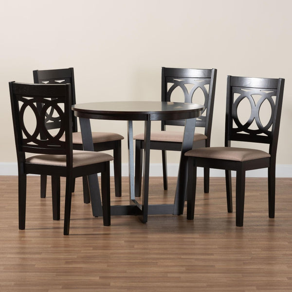 Baxton Studio Baxton Studio Kara Modern 5-Piece Round Dining Set with Comfortable Chairs in Sand & Dark Brown Kara-Sand/Dark Brown-5PC Dining Set