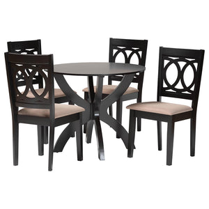 Baxton Studio Baxton Studio Rita 5-Piece Modern Dining Set - Elegant Round Table & Plush Chairs for Cozy Spaces Rita-Sand/Dark Brown-5PC Dining Set