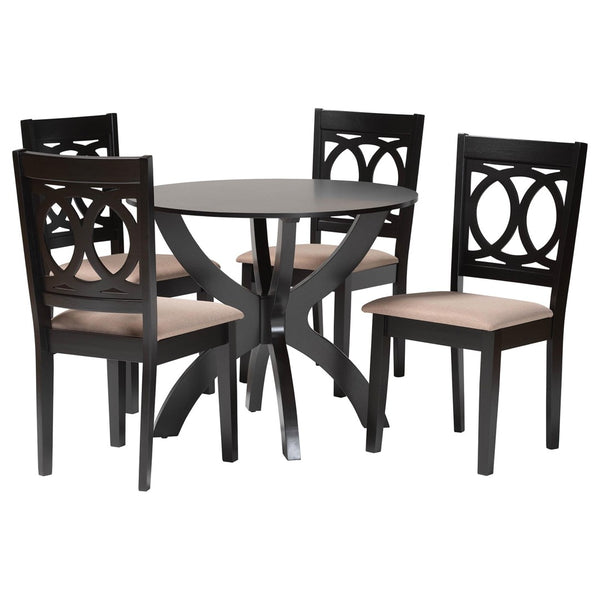 Baxton Studio Baxton Studio Rita 5-Piece Modern Dining Set - Elegant Round Table & Plush Chairs for Cozy Spaces Rita-Sand/Dark Brown-5PC Dining Set