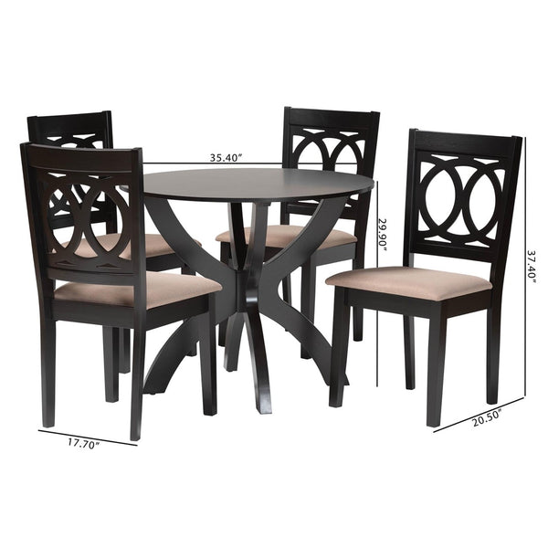 Baxton Studio Baxton Studio Rita 5-Piece Modern Dining Set - Elegant Round Table & Plush Chairs for Cozy Spaces Rita-Sand/Dark Brown-5PC Dining Set