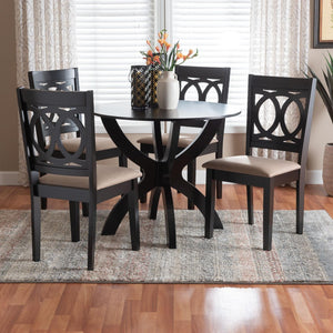 Baxton Studio Baxton Studio Rita 5-Piece Modern Dining Set - Elegant Round Table & Plush Chairs for Cozy Spaces Rita-Sand/Dark Brown-5PC Dining Set