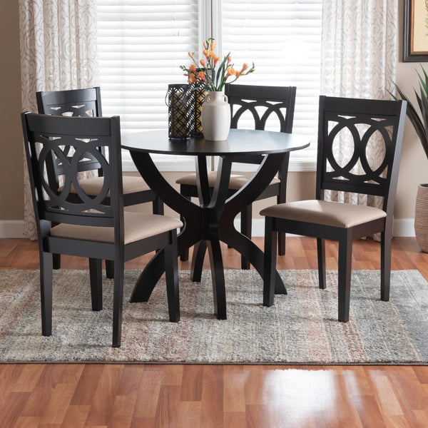 Baxton Studio Baxton Studio Rita 5-Piece Modern Dining Set - Elegant Round Table & Plush Chairs for Cozy Spaces Rita-Sand/Dark Brown-5PC Dining Set