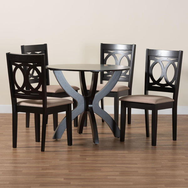 Baxton Studio Baxton Studio Rita 5-Piece Modern Dining Set - Elegant Round Table & Plush Chairs for Cozy Spaces Rita-Sand/Dark Brown-5PC Dining Set