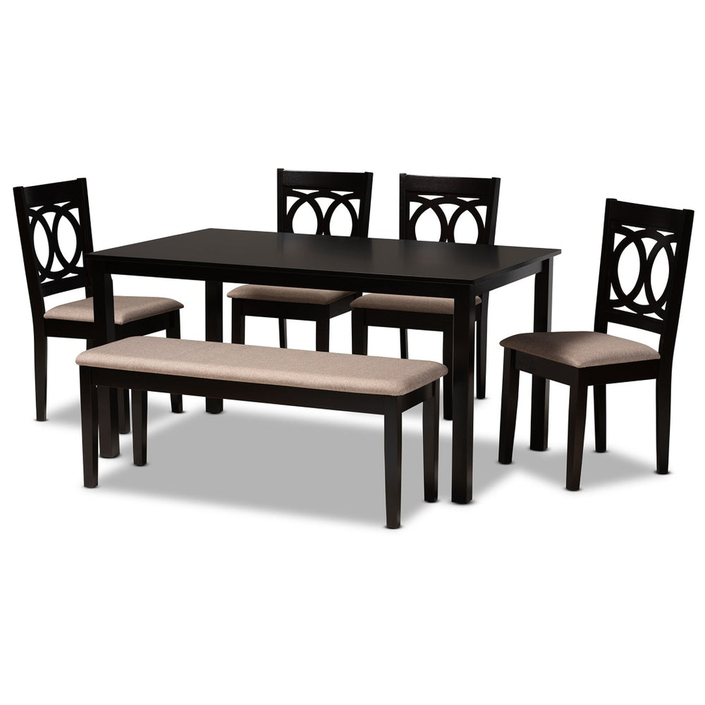 Baxton Studio Baxton Studio Bennett 6-Piece Dining Set - Modern Sand Fabric Upholstery & Dark Brown Wood Finish RH315C-Sand/Dark Brown-6PC Dining Set