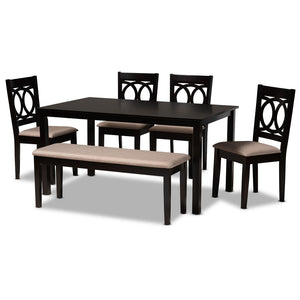 Baxton Studio Baxton Studio Bennett 6-Piece Dining Set - Modern Sand Fabric Upholstery & Dark Brown Wood Finish RH315C-Sand/Dark Brown-6PC Dining Set