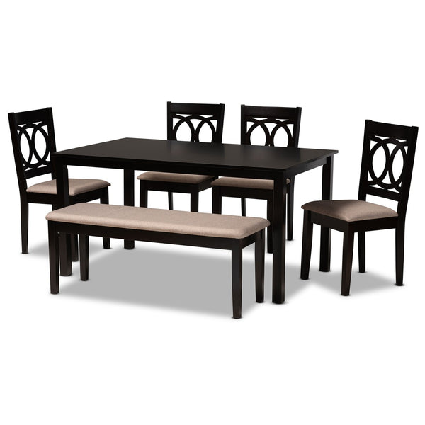 Baxton Studio Baxton Studio Bennett 6-Piece Dining Set - Modern Sand Fabric Upholstery & Dark Brown Wood Finish RH315C-Sand/Dark Brown-6PC Dining Set