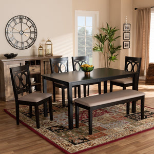 Baxton Studio Baxton Studio Bennett 6-Piece Dining Set - Modern Sand Fabric Upholstery & Dark Brown Wood Finish RH315C-Sand/Dark Brown-6PC Dining Set