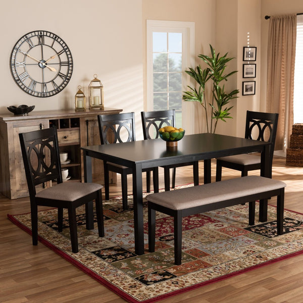 Baxton Studio Baxton Studio Bennett 6-Piece Dining Set - Modern Sand Fabric Upholstery & Dark Brown Wood Finish RH315C-Sand/Dark Brown-6PC Dining Set