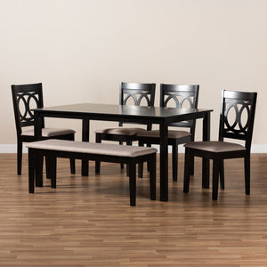 Baxton Studio Baxton Studio Bennett 6-Piece Dining Set - Modern Sand Fabric Upholstery & Dark Brown Wood Finish RH315C-Sand/Dark Brown-6PC Dining Set