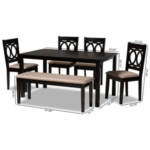 Baxton Studio Baxton Studio Bennett 6-Piece Dining Set - Modern Sand Fabric Upholstery & Dark Brown Wood Finish RH315C-Sand/Dark Brown-6PC Dining Set