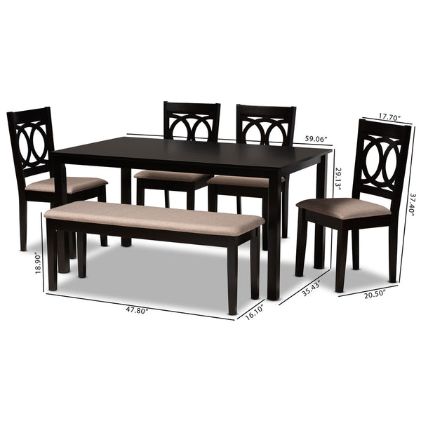 Baxton Studio Baxton Studio Bennett 6-Piece Dining Set - Modern Sand Fabric Upholstery & Dark Brown Wood Finish RH315C-Sand/Dark Brown-6PC Dining Set