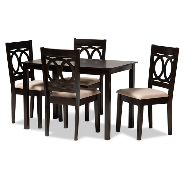 Baxton Studio Baxton Studio Lenoir 5-Piece Dining Set - Modern Sand Upholstered Chairs & Espresso Wood Table RH315C-Sand/Dark Brown-5PC Dining Set