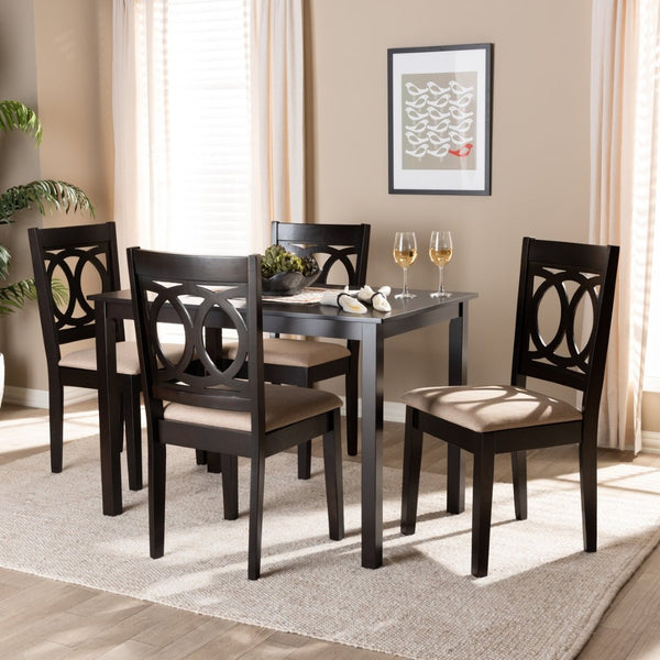 Baxton Studio Baxton Studio Lenoir 5-Piece Dining Set - Modern Sand Upholstered Chairs & Espresso Wood Table RH315C-Sand/Dark Brown-5PC Dining Set