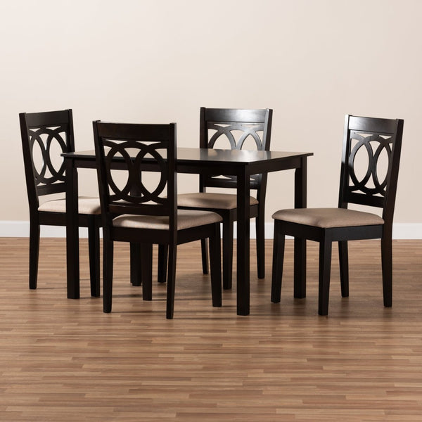 Baxton Studio Baxton Studio Lenoir 5-Piece Dining Set - Modern Sand Upholstered Chairs & Espresso Wood Table RH315C-Sand/Dark Brown-5PC Dining Set
