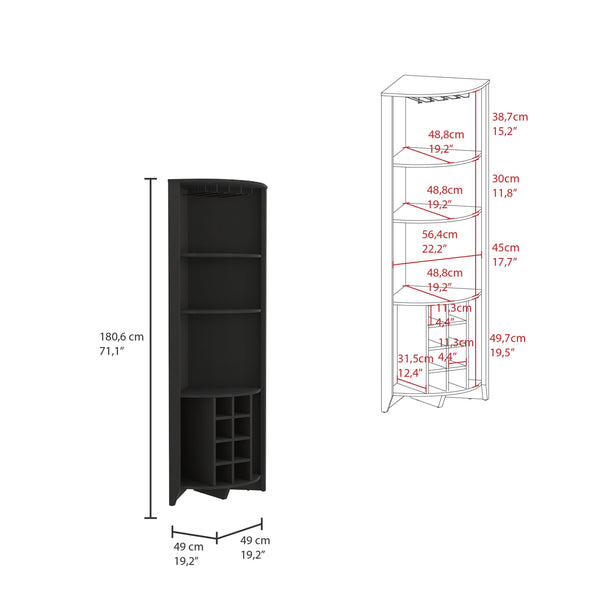 English Elm Essential Corner Bar Cabinet – Stylish Black Storage With Wine Rack, Shelves & Compact Design! B070S00326