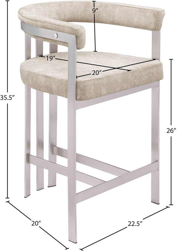 Marcello Beige Velvet Counter Stool 939Beige-C Meridian Furniture