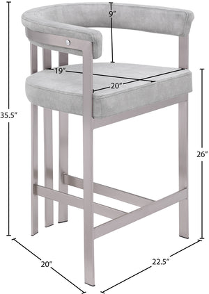 Marcello Grey Velvet Counter Stool 939Grey-C Meridian Furniture
