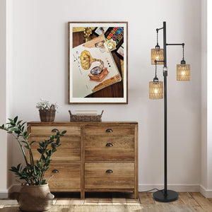English Elm Floor Lamp - Elegant Rattan Design With Stepless Dimming, Perfect For Cozy Home Décor & Lighting W2738P185406