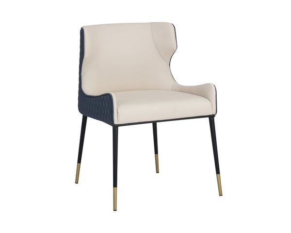 Sunpan Gianni Dining Chair - Elegant Faux Leather Upholstery with Diamond Stitching and Gold Accents Dillon Cream / Dillon Thunder