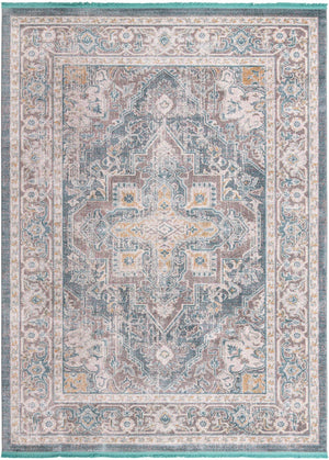 Unique Loom Baracoa Prado Machine Made Border Rug Gray, Blue/Ivory/Gray/Gold 8' 0" x 11' 0"