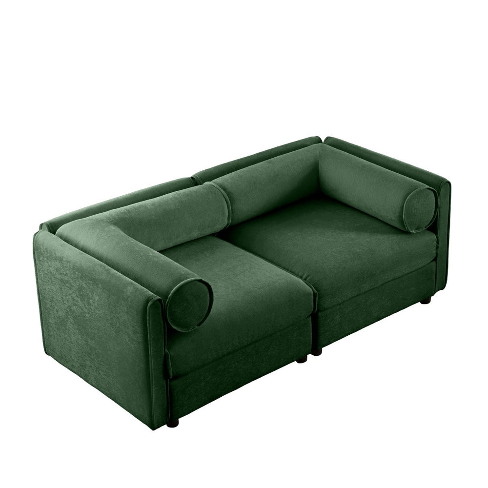 English Elm Stylish Green Chenille 2-Seater Sofa With Hidden Storage, Ergonomic Cylindrical Backrest & Armrests W714S01057-GIGA