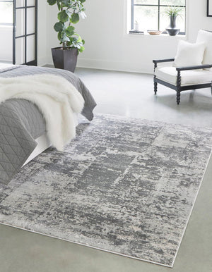 Unique Loom Finsbury Elizabeth Machine Made Abstract Rug Gray, Ivory/Light Blue/Beige 6' 1" x 9' 0"