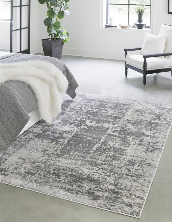 Unique Loom Finsbury Elizabeth Machine Made Abstract Rug Gray, Ivory/Light Blue/Beige 6' 1" x 9' 0"