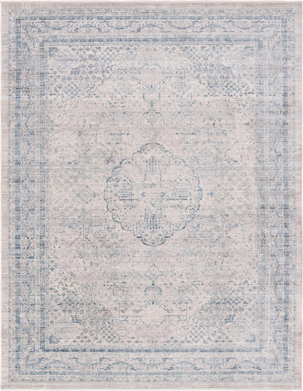 Unique Loom Noble Henry Machine Made Medallion Rug Ivory, Gray/Navy Blue/Beige/Light Blue 10' 0" x 13' 5"