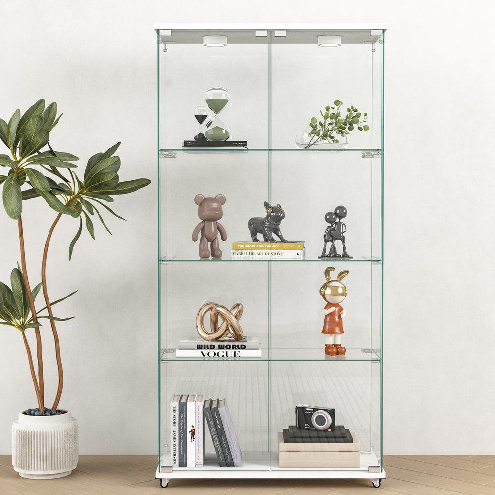 English Elm Modern Glass Display Cabinet With Led Lights - Elegant 2-Door Showcase For Living Rooms & Bedrooms W241S00056
