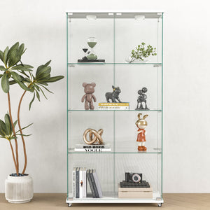 English Elm Modern Glass Display Cabinet With Led Lights - Elegant 2-Door Showcase For Living Rooms & Bedrooms W241S00056