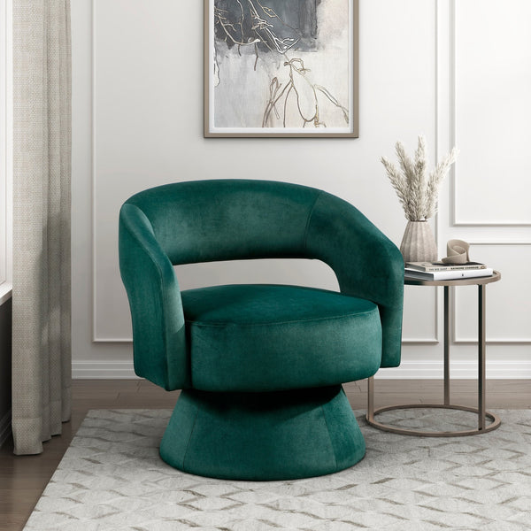 English Elm Modern Swivel Accent Chair in Lux Velvet Upholstery with Solid Wood Base, Compact Stylish Seating Green 27.75 L x 26.5 W x 19.75 H B011P283811