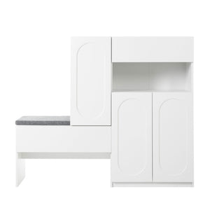 English Elm On-Trend 2-In-1 Shoe Cabinet With Soft Cushion & Arched Doors – Modern Storage Bench For Entryway, White N721P245716K-GIGA