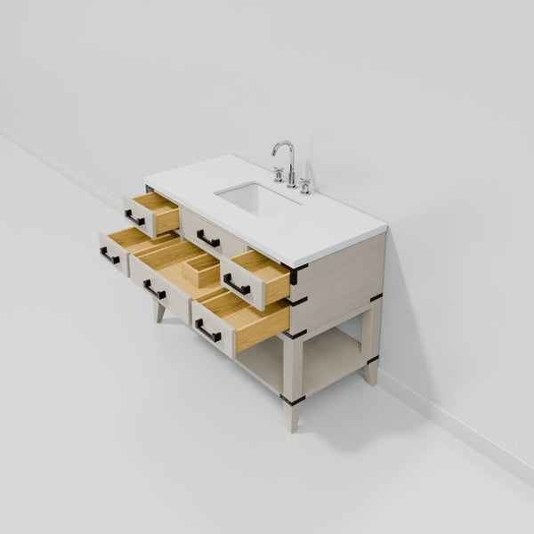 English Elm White Oak 48" Single Bath Vanity With White Quartz Top & Chrome Faucet - Stylish Storage Solution B2731P260248-GIGA