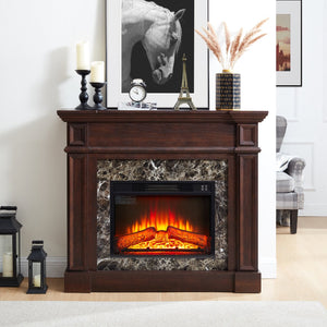 English Elm Electric Fireplace With Remote Control - Realistic 3D Flame & Stacked Stone Mantel, Cherry Finish W1758S00032