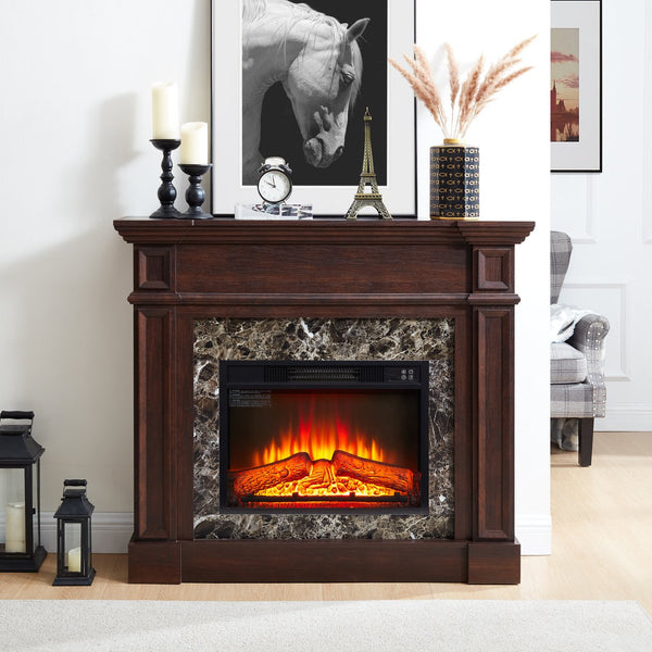 English Elm Electric Fireplace With Remote Control - Realistic 3D Flame & Stacked Stone Mantel, Cherry Finish W1758S00032