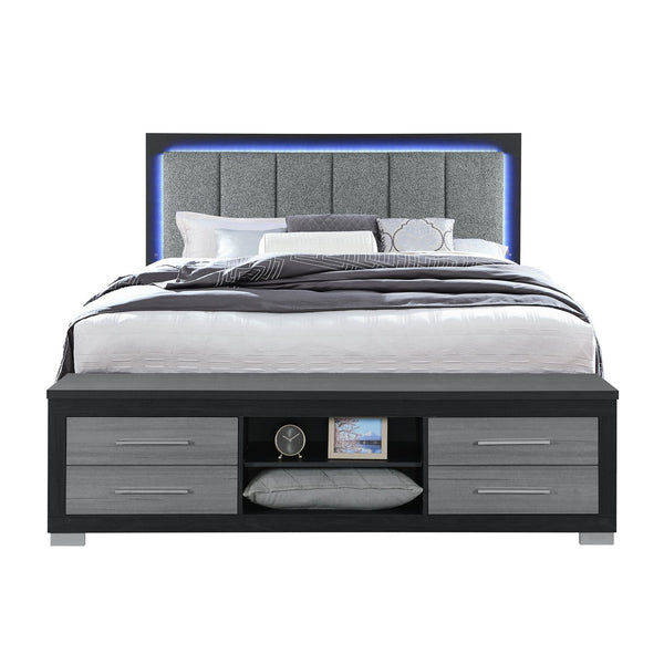 English Elm EMILIABLACK Full Bed with Bookcase Headboard, Underbed Drawer Storage, LED Lighting & Block Feet Black+Grey 83.9 L x 18.35 W x 21.14 H B201S00371