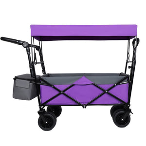English Elm With Canopy and Steel Frame Collapsible Wagon All-terrain Heavy Duty Outdoor Cart Purple W2932P326775