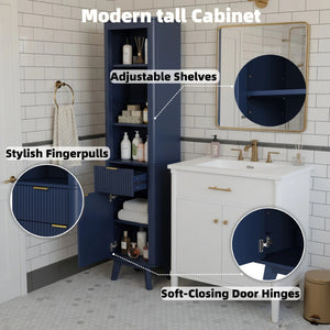 English Elm 68" Tall Fluted Freestanding Storage Cabinet with Drawer and Adjustable Shelf for Bathroom Blue N817P375218B