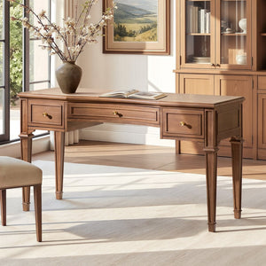 English Elm Dauphin Rubberwood Executive Desk with Soft Close Drawers and Satin Gold Hardware B2719P468876