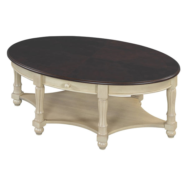English Elm Vintage Oval Coffee Table With Drawer & Storage Shelf - French Country Charm For Living Rooms N735P277388K-GIGA