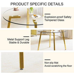 English Elm Modern 42" Round Tempered Glass Dining Table with Gold Metal Legs, Minimalist Clear Top for Stylish Rooms W1512P359306
