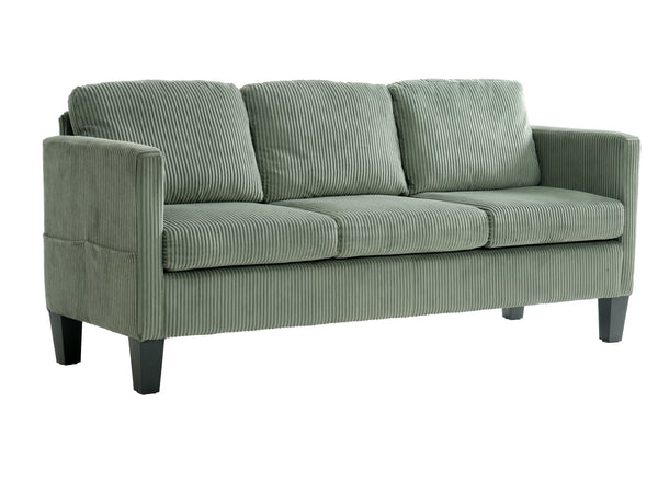 English Elm L-Shaped Corduroy Sofa with Cushioned Cashmere Comfort, Modern Luxury Design for Small Spaces Olive Green W2121P319092