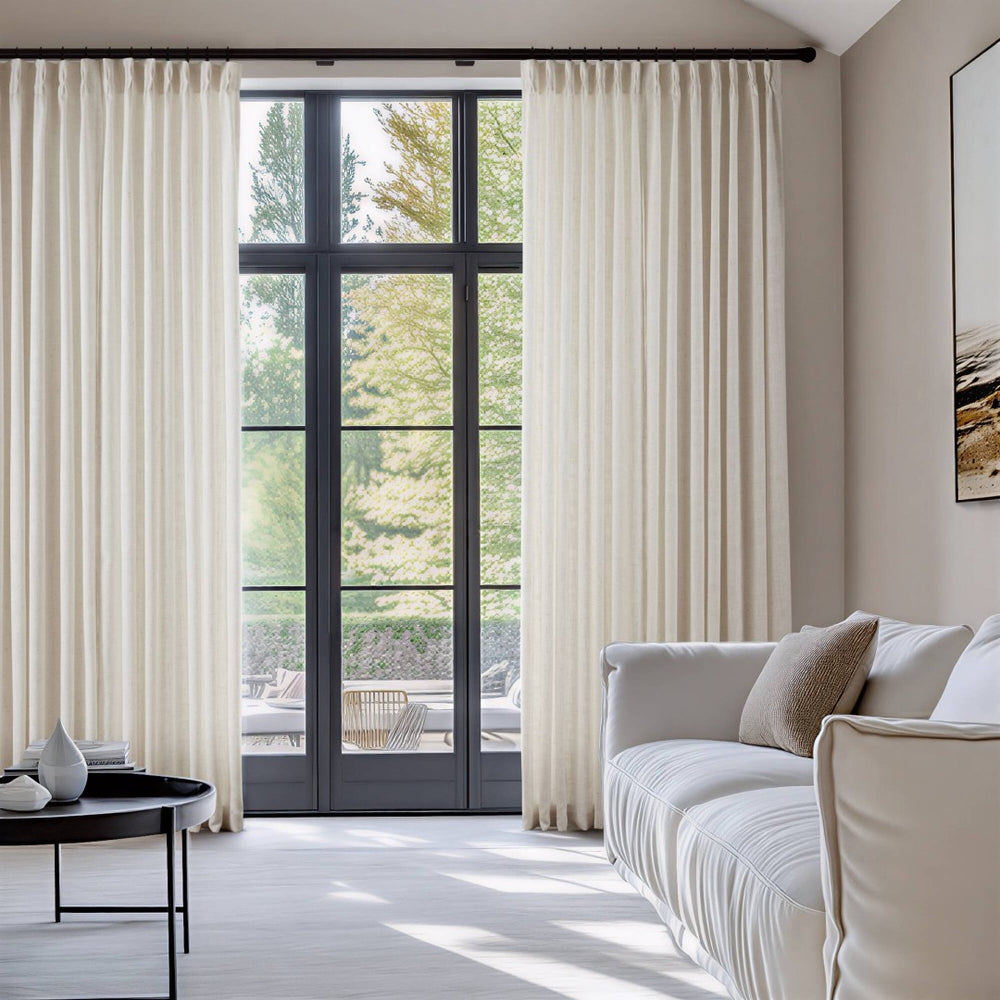 English Elm 2-piece Pinch Pleat Poly Linen Curtain Panels Tailored Formal Window Treatment Set Ivory B035P482984