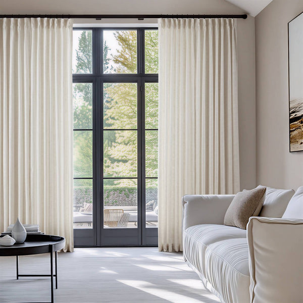 English Elm 2-piece Pinch Pleat Poly Linen Curtain Panels Tailored Formal Drape for Any Room Ivory B035P482983