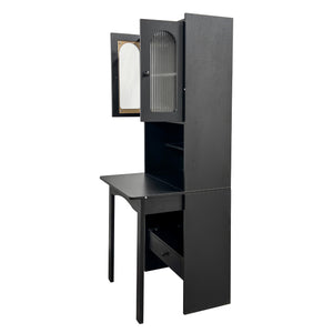 English Elm Fold-Out Convertible Writing Table Desk Cabinet with Shelf & Drawer, Space-Saving Fold-Up Workstation for Home Office W331P359717