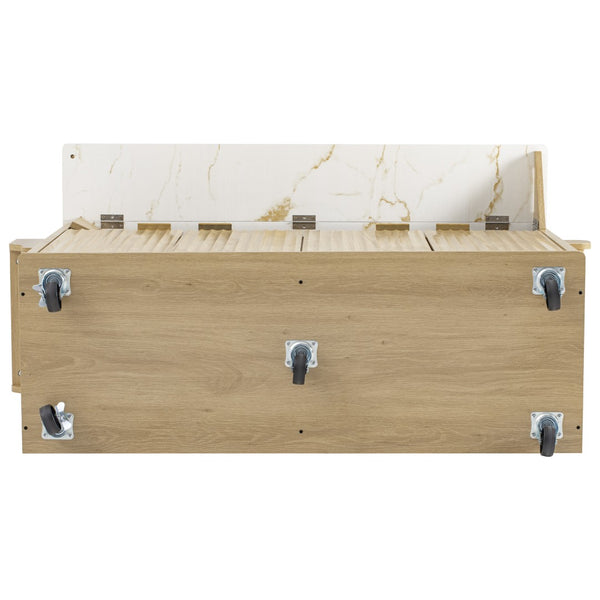 English Elm K&k Fluted Rolling Kitchen Island Faux Marble Top Power Outlet Storage Drawers Natural N707P353934Y