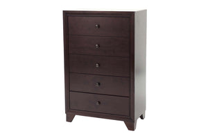 English Elm Modern Five Drawer Chest in Warm Brown Rubberwood Build with Knob Hardware Bedroom B011P448738