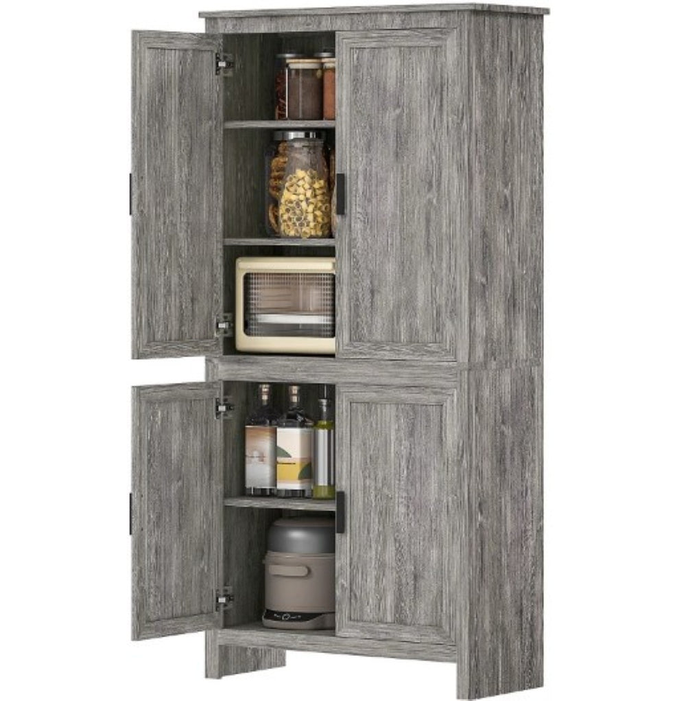 English Elm Spacious Antique White Pantry Cabinet Five Tier Shelving Traditional Kitchen Storage T3971P428723