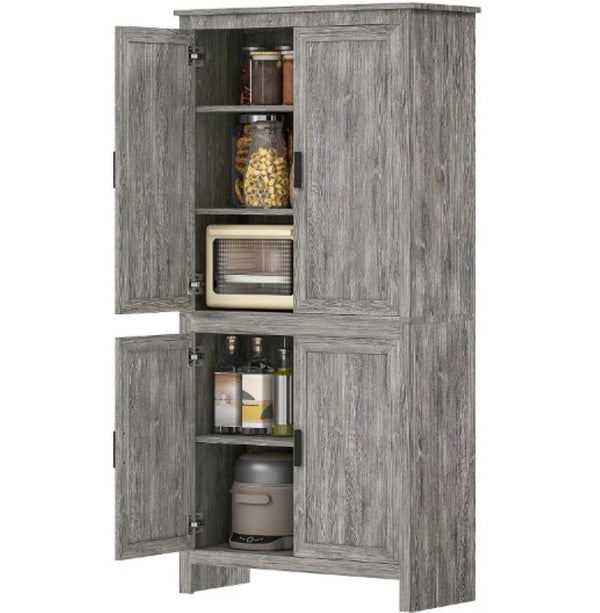English Elm Spacious Antique White Pantry Cabinet Five Tier Shelving Traditional Kitchen Storage T3971P428723