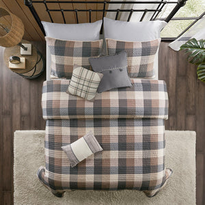 English Elm 6 Piece Reversible Herringbone Quilt Set With Cozy Buffalo Plaid & Embroidered Pillows - Full/Queen B03597577